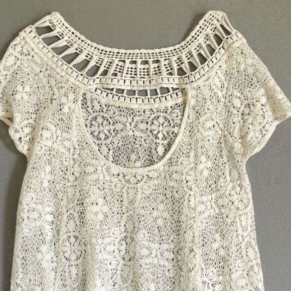 Free People Holy Mountain Mini Floral Crochet Dress M White Cottagecore Coquette - Picture 9 of 12